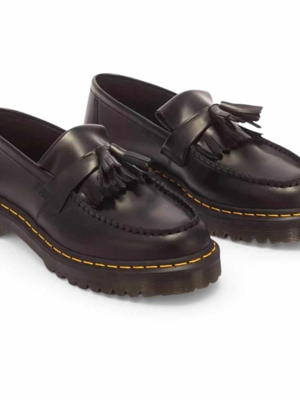 Dr. Martens Adrian Bex   Black Tassel Penny Loafers with Yellow Stitching-